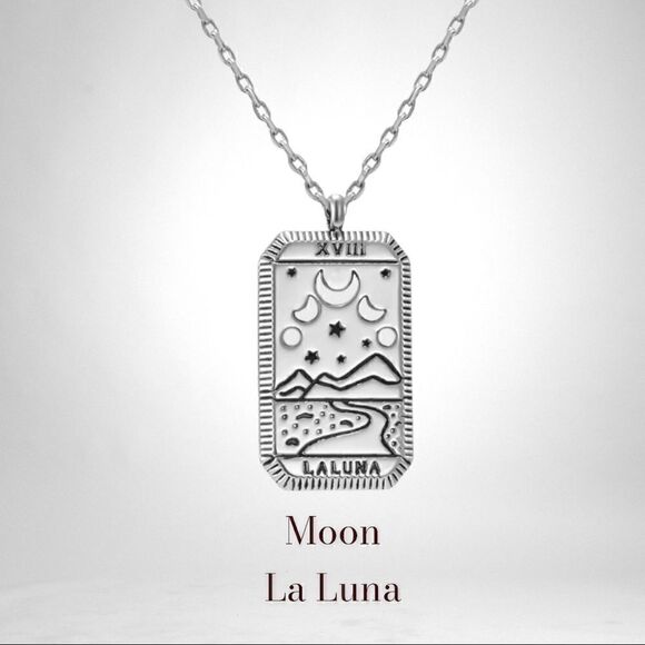 Moon Silver Tarot Card Tarnish Free Necklace - Picture 4 of 7